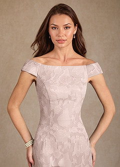 Azazie Moore Mother of the Bride Dresses Blushing Pink A-Line Boatneck Floral Burnout Dress image5