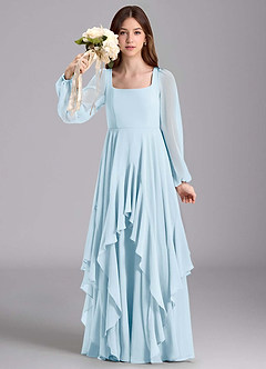 Azazie Clara Junior Sky Blue A-Line Blouson Chiffon Dress image3