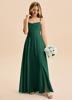 Azazie Bear Junior A라인 주름진 쉬폰 플로어 길이 주니어 신부 들러리 드레스 image3