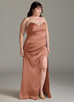 Azazie Yola Bridesmaid Dresses Bronzer Sheath V-Neck Pleated Stretch Satin Convertible Dress image12