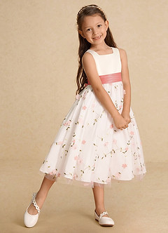 Azazie Pollie Flower Girl Dresses Blushing Pink Coral A-Line Bow Tulle Dress image8