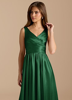 Azazie Keyla Bridesmaid Dresses Dark Green A-Line Pleated Metallic Satin Dress image8