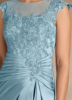 Azazie Santa Barbara Mother of the Bride Dresses Moody Blue Sheath Pleated Stretch Satin Dress image9