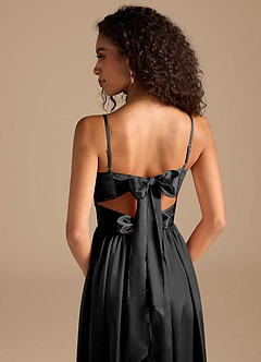 Azazie Zeya Bridesmaid Dresses Black A-Line Pleated Metallic Satin Dress image4