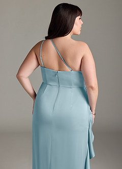 Azazie Latrice Bridesmaid Dresses Moody Blue Sheath One Shoulder Cascading Ruffles Stretch Satin Dress image12