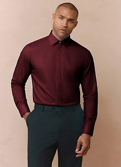 front Noah Burgund Performance Stretch Dress Shirt