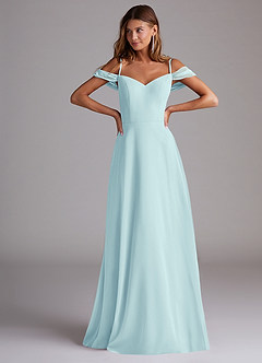 Azazie Marley Bridesmaid Dresses Sea Glass A-Line Off the Shoulder Chiffon Convertible Dress image4