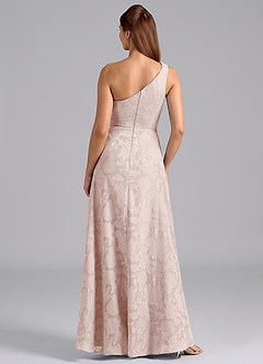 Azazie Brooke Bridesmaid Dresses Blushing Pink A-Line One Shoulder Floral Burnout Dress image2