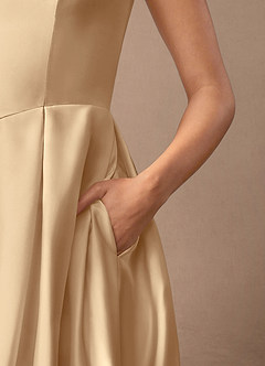 Azazie Fulton Mother of the Bride Dresses Champagne A-Line Pleated Stretch Satin Dress image7