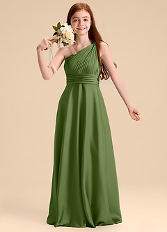 Azazie Charlize Junior Juniper A-Line Pleated Stretch Satin Dress image6