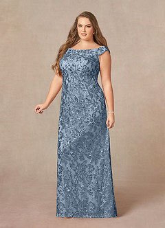 Azazie Porcelain Mother of the Bride Dresses Dusty Blue A-Line Off the Shoulder Lace Dress image8