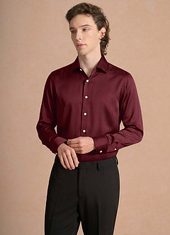 front Julian Cabernet Stretch Satin Dress Shirt