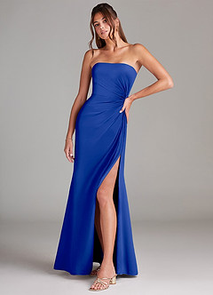 Azazie Aliani Bridesmaid Dresses Royal Blue Sheath Strapless Chiffon Convertible Dress image4