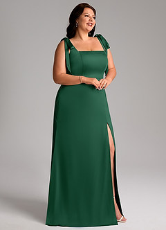 Azazie Frostine Bridesmaid Dresses Dark Green A-Line Bow Stretch Satin Dress image11