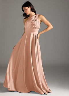 Azazie Charlize Robes de demoiselle d'honneur Robe Trapèze en Satin extensible Ue épaule Or Rose image5