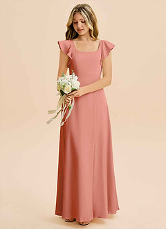 Azazie Bondi Junior A-Linie Seitliche Cut-Outs Stretch-Satin Kleid Lachsrosa image5