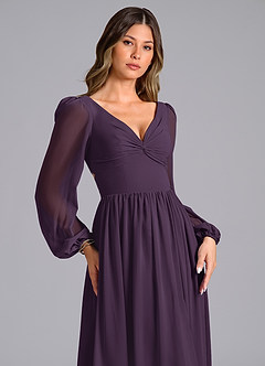 Azazie Zeya Bridesmaid Dresses Plum A-Line Long Sleeve Chiffon Dress image5