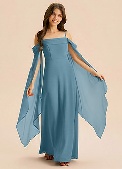 Azazie Moana Junior Linia A Pofałdowany Szyfon Długość podłogi Młodsza druhna Sukienka image1