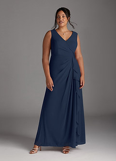 Azazie Manuella Mother of the Bride Dresses Dark Navy A-Line V-Neck Pleated Chiffon Dress image4