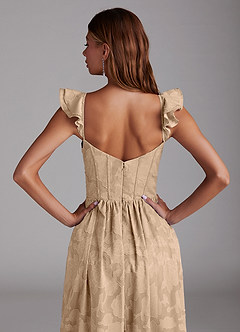 Azazie Denisse Bridesmaid Dresses Champagne A-Line Ruched Floral Burnout Dress image6