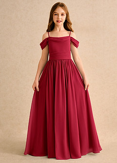 Azazie Shia Girls Formal Flower Girl Dresses Scarlet A-Line Off the Shoulder Chiffon Dress image5