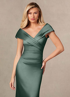 Azazie Ludlow vestidos de madre de la novia Vestido de Musgo Marino de Satén Elástico de Sirena con Plisado image6