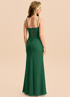 Azazie Sorrel Junior Vestido Verde Oscuro de Gasa de Corte Sirena con Plisado image2
