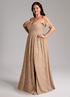 Azazie Denisse Brautjungfernkleider A-Linie Gestreift Blumen-Burnout Kleid Champagner image11