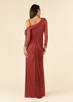 Azazie Marna Mother of the Bride Dresses Terracotta Sheath One Shoulder Mesh Dress image2