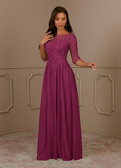 Azazie Harriet Mother of the Bride Dresses Mulberry A-Line Scoop lace Mesh Dress image3