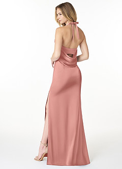 Azazie Myla Final Sale Rosette Sheath Cowl Keyhole Stretch Satin Dress image2