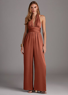 Azazie Oli Brudtärnklänningar Jumpsuit av i Stretch Satin Plisserad image3