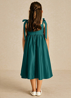 Azazie Chelsie Flower Girl Dresses Peacock A-Line Bow Matte Satin Dress image2