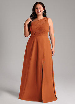 Azazie Phaedra Bridesmaid Dresses Cinnamon A-Line One Shoulder Chiffon Dress image13