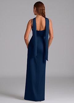 Azazie Calandra Robes de demoiselle d'honneur Robe Trapèze en Satin extensible Plissée Bleu Marine Foncé image6