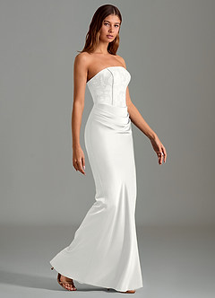 Azazie Emilia Bridesmaid Dresses White Mermaid Strapless Stretch Satin Dress image3