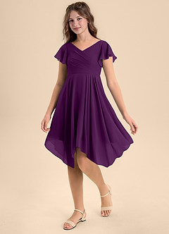Azazie Janeaurelia Junior Abito A-Line in Chiffon Plissettato Uva image3