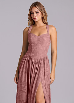 Azazie Francis Brautjungfernkleider A-Linie Korsett Blumen-Burnout Kleid Altrosa image7