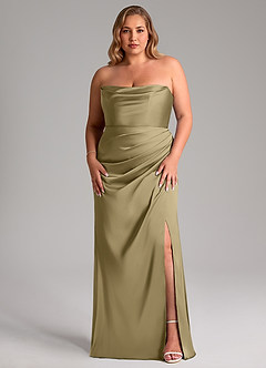 Azazie Leonis Bridesmaid Dresses Moss Green Mermaid Pleated Stretch Satin Convertible Dress image9