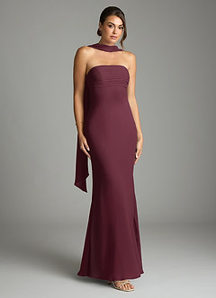 Azazie Saylor Vestidos de damas de honor Vestido de Cabernet de Gasa de Corte Sirena con Sin tirantes image1