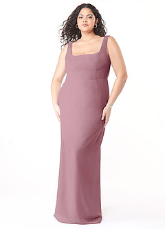 Azazie Flori Bridesmaid Dresses Vintage Mauve Sheath Square Neckline Chiffon Dress image9