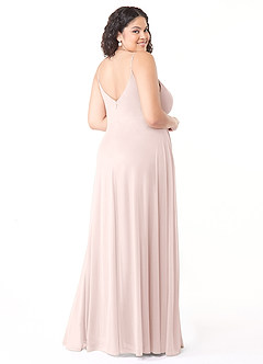 Azazie Evalin Bridesmaid Dresses Blushing Pink A-Line V-Neck Pleated Mesh Dress image10