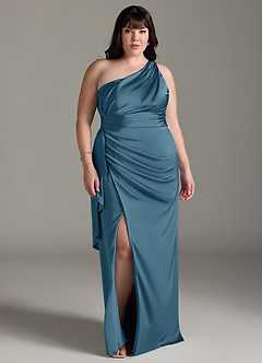 Azazie Maive Brautjungfernkleider Etui Gestreift Stretch-Satin Kleid Bermudablau image10