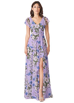 Azazie Omari Vestidos de damas de honor Vestido de Lila Floral de Gasa de Corte en A image1