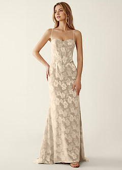 Serapheagn Cream Embossed Clipped Jacquard Prom Dress image5