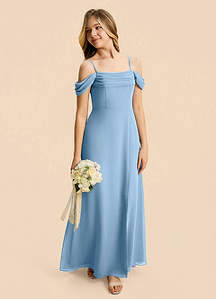 Azazie Lilly Junior Steel Blue A-Line Pleated Chiffon Dress image5