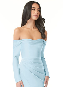 Azazie Hallie Brudtärnklänningar Klänning av Tubklänning i Stretch Satin Off-The-Soulder långärmad Himmelsblå Konvertibel image1