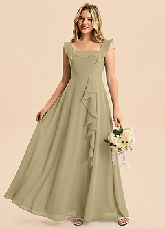 Azazie Nori Junior A-Linie Gestreift Chiffon Kleid Moosgrün image6