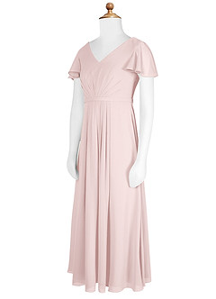 Azazie Peony Junior Blushing Pink A-Line Pleated Chiffon Dress image8
