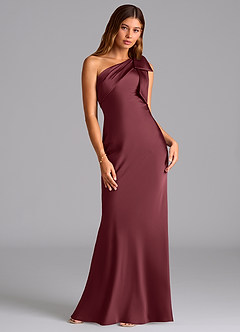 Azazie Yuanna Jurken voor bruidsmeisjes Jurk van Stretch Satijn met Zeemeermin One-Shoulder Merlot image3